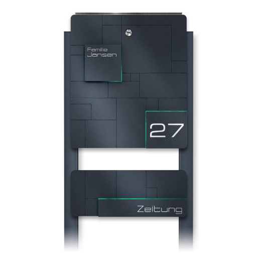 Metzler Briefkasten Modell 02 Standbriefkasten Anthrazit mit Gravur optional mit Zeitungsfach