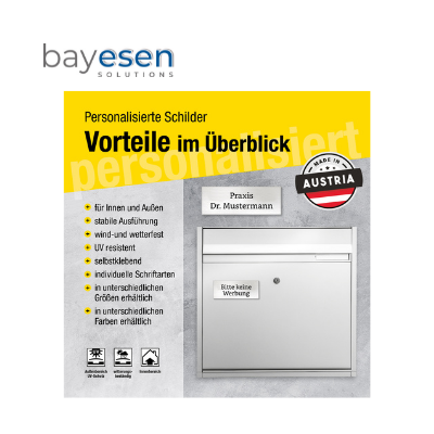 Klingelschild / Türschild / Briefkastenschild Massives Edelstahl selbstklebend mit individueller Gravur
