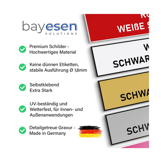 Premium Klingelschild stabile Ausführung mi Facette selbstklebend - Made in Germany - Namensschild mit Gravur - graviertes Schild für Haustür, Briefkasten - Briefkastenschild Wetterfest