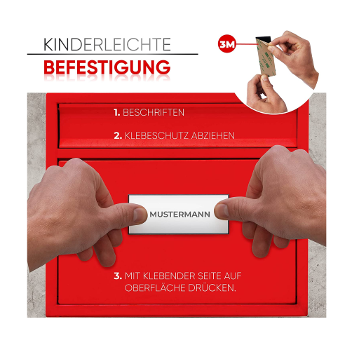 Premium Klingelschild stabile Ausführung mi Facette selbstklebend - Made in Germany - Namensschild mit Gravur - graviertes Schild für Haustür, Briefkasten - Briefkastenschild Wetterfest