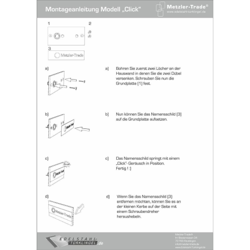 Metzler Türklingel Wester M2 verschiedene Farben mit Gravur