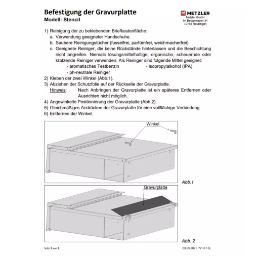 Metzler Gravurplatte Text + Hausnummer Edelstahl für Briefkasten Enno, Siebert, Thobe