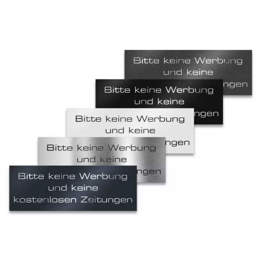 Metzler Briefkastenschild verschiedene Farben "Bitte keine Werbung und keine kostenlosen Zeitungen"