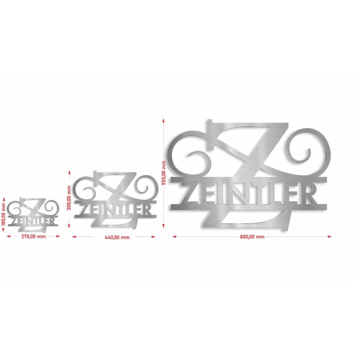 Metzler Personalisiertes Namensschild verschiedene Farben mit Monogramm aus Edelstahl