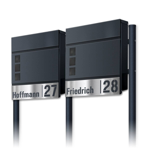 Metzler Briefkasten Svena Standbriefkasten Anthrazit zweifach nebeneinander mit Gravur