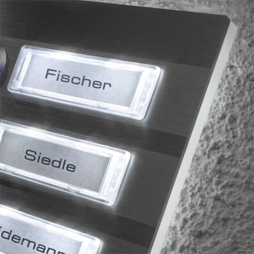 Metzler Türklingel Tara Slim M3 Edelstahl gebürstet mit austauschbarem Namensschild und Gravur