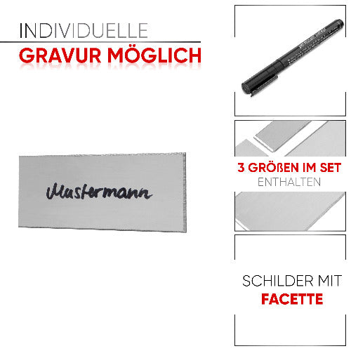 Premium Schilder Set zum Beschriften Namensschild Haustür Schild, Klingelschild, Briefkastenschild, Türschild selbstklebend + 2 Aufkleber Etiketten