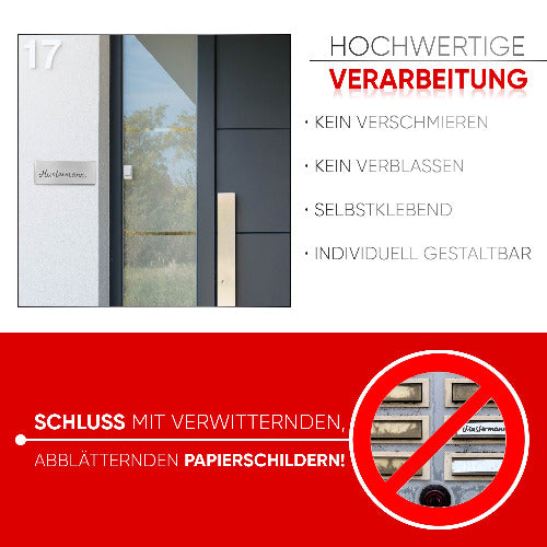 Premium Schilder Set zum Beschriften Namensschild Haustür Schild, Klingelschild, Briefkastenschild, Türschild selbstklebend + 2 Aufkleber Etiketten